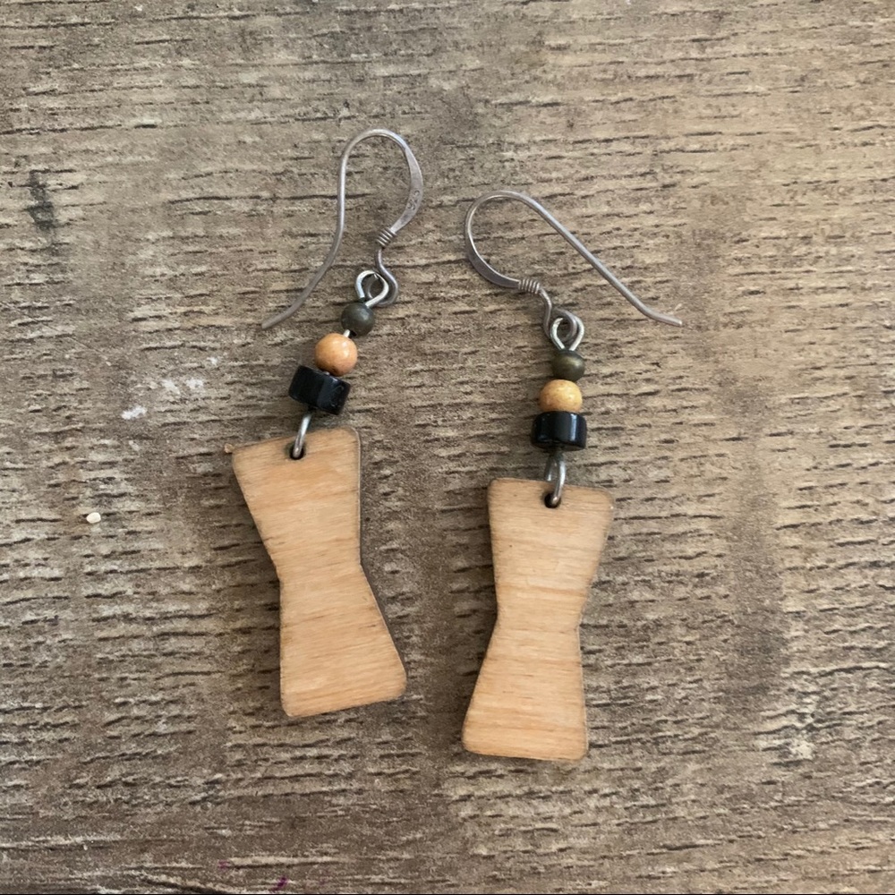 Handmade Wooden Tribal Beaded Earrings - Picture 2 of 4